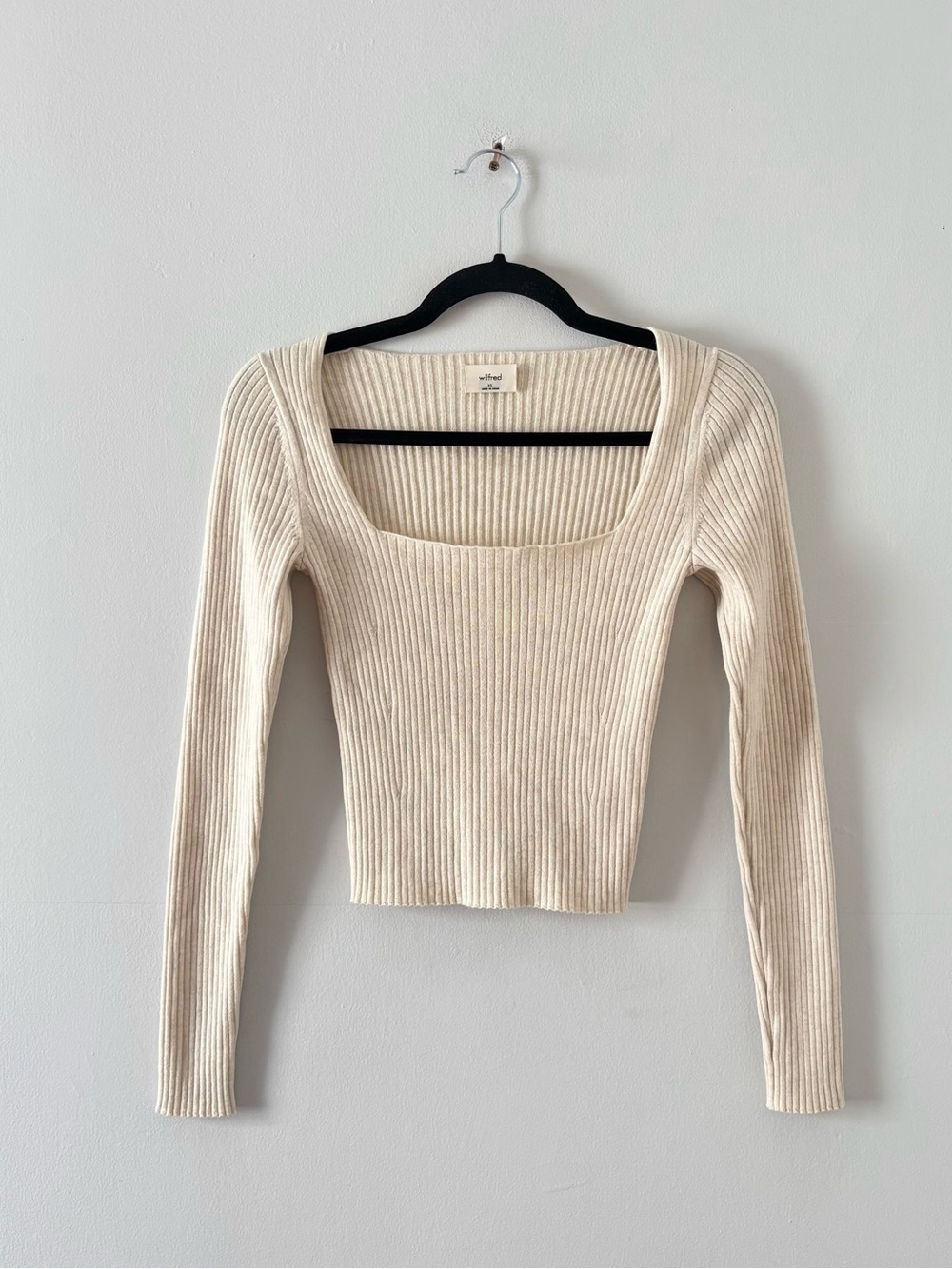 Aritzia Cream Ribbed Square-Neck Long-Sleeve Sweater Wilfred XS